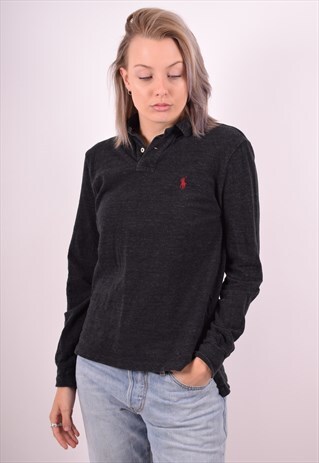 POLO RALPH LAUREN WOMENS VINTAGE POLO SHIRT SMALL GREY 90'S