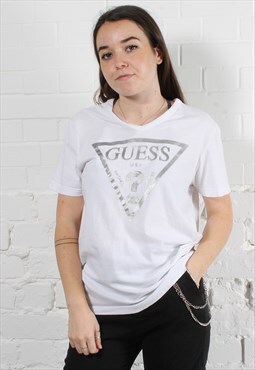 Vintage Guess T-Shirt in White with Spell Out Logo