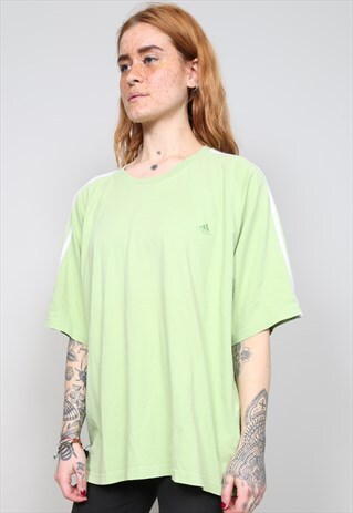 VINTAGE 90'S ADIDAS OVERSIZED LIME GREEN STRIPED T-SHIRT