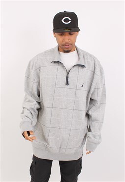 Vintage Nautica Windowpane Grey Quarter Zip Sweatshirt