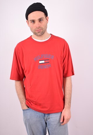 TOMMY HILFIGER MENS VINTAGE T-SHIRT TOP XL RED 90S