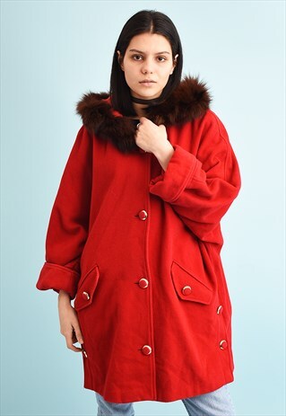 VINTAGE 80'S RETRO FAUX FUR DETAILED ELEGANT TWEED MOMS COAT