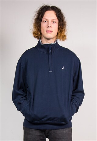 90'S VTG NAVY BLUE NAUTICA PULLOVER QUARTER ZIP SWEATSHIRT