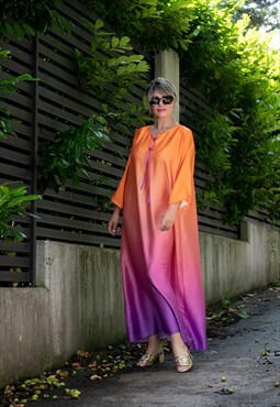 Ombre Satin Dress in Orange and Purple, Kaftan Luxury Dress