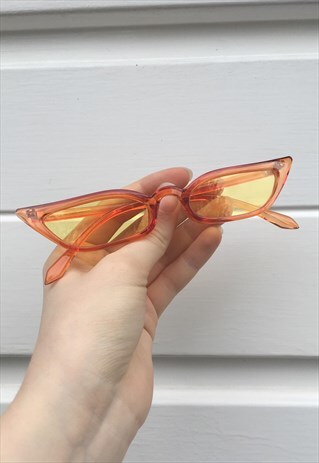 WOMENS VINTAGE 90S STYLE CLEAR YELLOW THIN POINTY SUNGLASSES