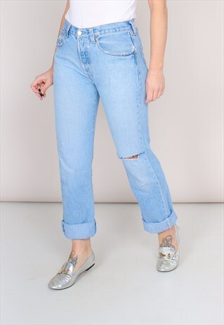 VINTAGE 90S MID RISE LEVI'S 501 RIPPED MOM JEANS