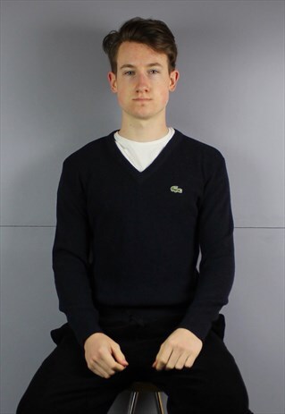 VINTAGE LACOSTE WOOL SWEATSHIRT IN NAVY BLUE WITH EMBROIDERE