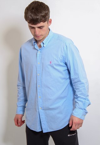 VINTAGE RALPH LAUREN CHECK SHIRT IN BLUE LARGE