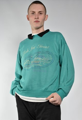 VINTAGE 90S FISHING COLLARED SWEATSHIRT