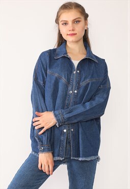 Women Oversized Denim Shirt In Blue by Darkly Jeans