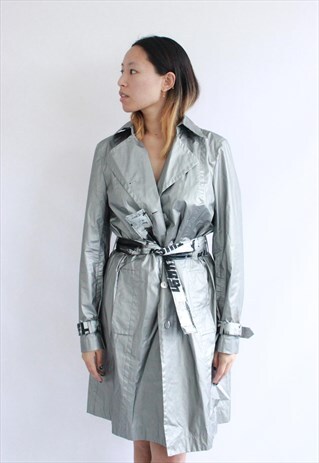 VINTAGE SILVER METALLIC TRENCH JACKET