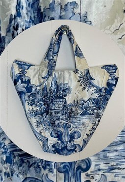 Handmade Boned Corset Bag in Blue & Cream China Fabric