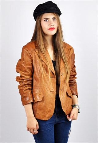 VINTAGE TAN BROWN LEATHER CROPPED JACKET