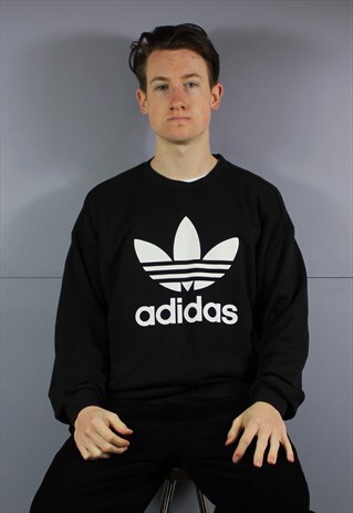 VINTAGE ADIDAS SWEATSHIRT IN BLACK WITH PRINTED TREFOIL LOGO