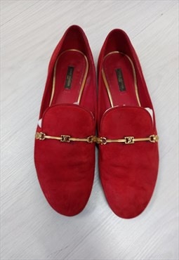 90s Vintage Louis Vuitton Loafers Red Suede