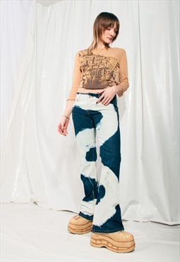 Vintage Flare Jeans Y2K Reworked Snake Painted Denim Pants