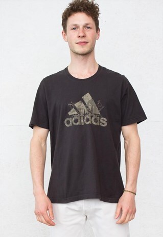 90S VINTAGE BLACK ADIDAS CREW NECK LOGO T-SHIRT