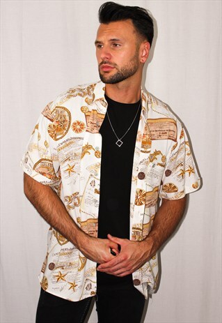 VINTAGE WHITE & GOLD PRINTED SHIRT