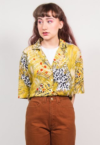 VINTAGE 90'S GREEN NATURE & ZEBRA PRINT SHIRT