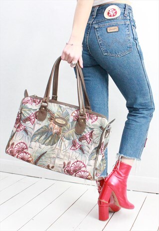 VINTAGE 80S TROPICAL FLORAL TAPESTRY HOLDALL