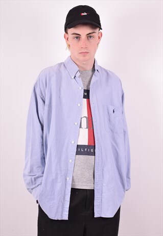 RALPH LAUREN MENS VINTAGE SHIRT LARGE BLUE 90'S