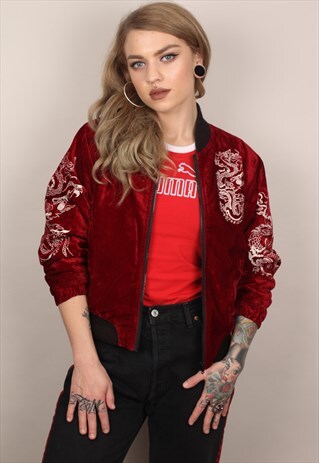VINTAGE VELVET EMBROIDERED BOMBER JACKET ASM1696