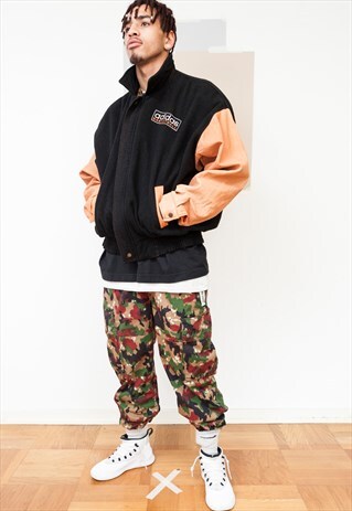 RARE ADIDAS BASKETBALL BLACK & ORANGE WOOL SUEDE BOMBER