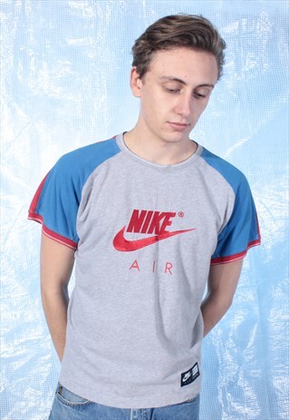 VINTAGE NIKE AIR GREY, BLUE AND RED TEE