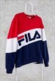 VINTAGE FILA SWEATSHIRT RED WHITE BLUE SPELL OUT LARGE
