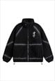 OIL WASH FLEECE STRIPED FLUFFY BOMBER UTILITY JACKET BLACK