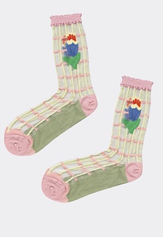 Retro Flower Sheer Socks