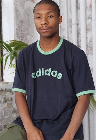 VINTAGE ADIDAS BIG LOGO SPELLOUT T-SHIRT NAVY BLUE
