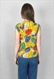 70'S VINTAGE YELLOW FLORAL SLEEVELESS BLOUSE