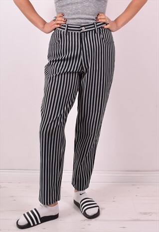 ARMANI JEANS WOMENS VINTAGE TROUSERS W30 L28 NAVY BLUE STRIP