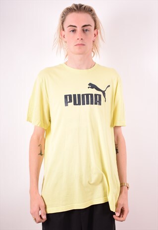 PUMA MENS VINTAGE T-SHIRT TOP XL YELLOW 90S
