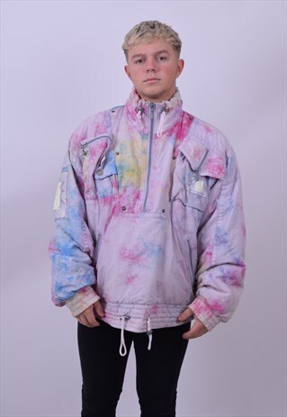 VINTAGE 90'S TIE DYE SKI WINDBREAKER JACKET SIZE LARGE