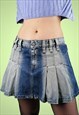 Y2K Denim mini-skirt pleats stonewashed micro mini grunge