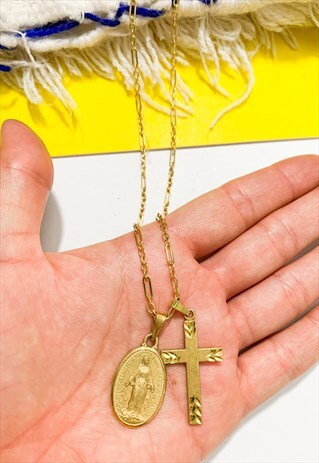 1970'S SAINT & CROSS CHARM NECKLACE
