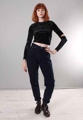 VINTAGE 80S NAVY BLUE HIGH WAISTED MOM JEANS