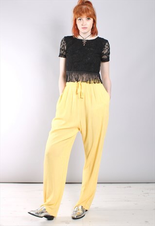 VINTAGE 80S YELLOW CHECK TEXTURED HIGH WAISTED TROUSERS