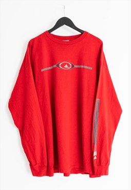 Vintage 90s Adidas Spell Out Red Long Sleeve T-Shirt Top