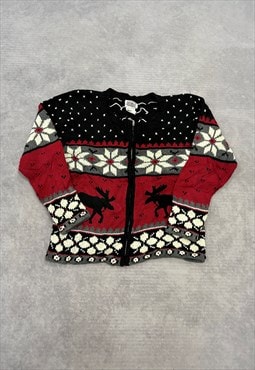 Vintage Knitted Cardigan Reindeer Patterned Knit Sweater