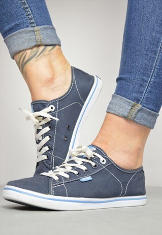 VINTAGE 90S VANS NAVY SKATE SHOES TRAINERS SNEAKERS PREPPY