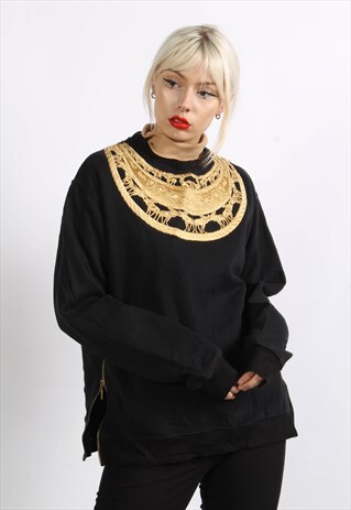 VINTAGE 90'S OVERSIZE EMBROIDERED NECK SWEATSHIRT BLACK