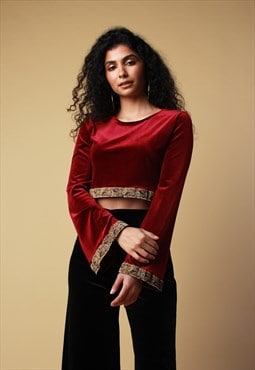 Burgundy Velvet Bell Sleeve