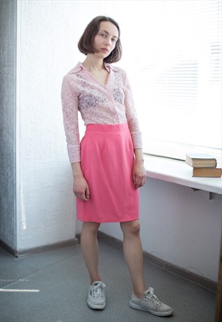 VINTAGE 80'S HIGH WAISTED MIDI PINK SKIRT