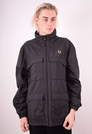 FRED PERRY MENS VINTAGE JACKET LARGE BLACK 90S