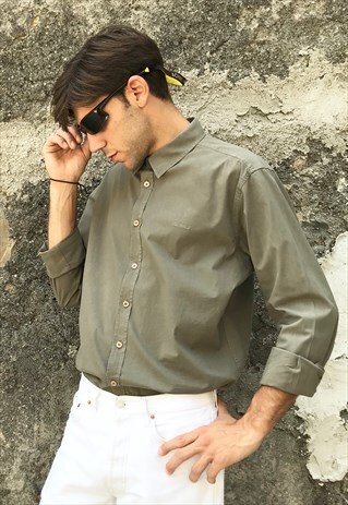 VINTAGE GREEN HERMES EMBROIDERED LOGO SHIRT