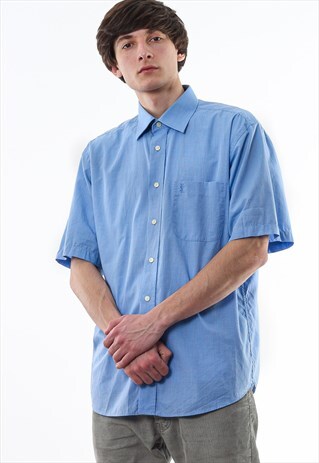 VINTAGE YVES SAINT LAURENT 90S BLUE SHORT SLEEVE