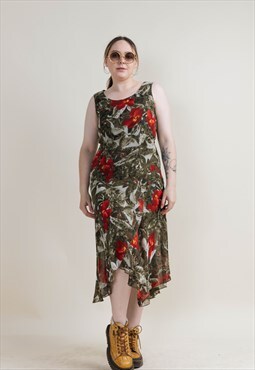 Vintage Y2k Grunge Sleeveles Layered Floral Maxi Dress In L
